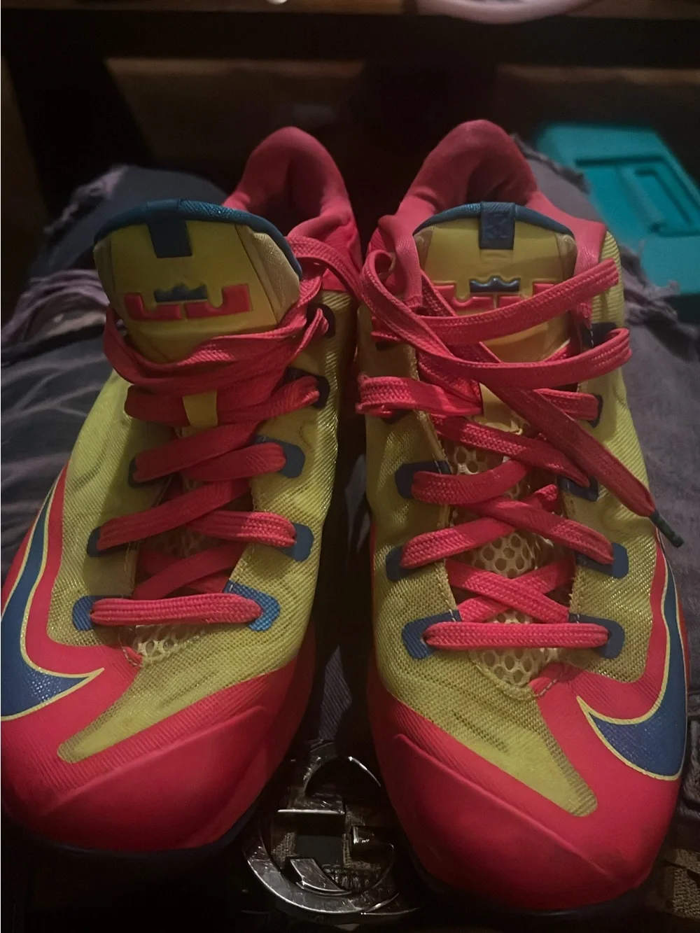 Kids Bright Yellow & Pink Athletic Sneakers with Blue Accent